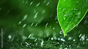 Raindrops pitter-patter on leaves, splashing across the water. Stock Video