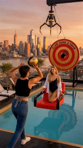 Dunk and Claw Machine in NYC Rooftop #clawmachine #arcade #nyc