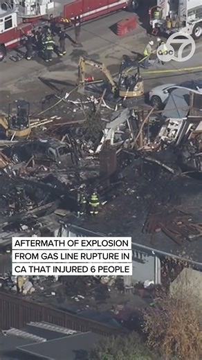 We're getting a look at the damage caused by a catastrophic gas line explosion and building fire in Hayward, California on Thursday. Two homes were impacted by the explosion and fire, as well as a workshop in the back of one of them. Another home has some damage on the side facing the explosion. At least six people were taken to the hospital. | ABC7 News