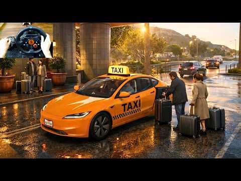 GTA 5 - Realistic Taxi Job | Tesla Model 3 2024 | POV Drive | Logitech G29 Steering Wheel Gameplay