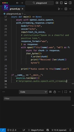 Build AI Voice with OpenAI Text to Speech (Python) | OpenAI Text-to-Speech in Python #shorts #python