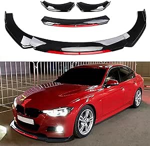 DREAMIZER Universal Black Car Front Bumper Lip Kit Chin Spoiler Diffuser Protector Compatible for Honda Accord Civic Infiniti Q50 Mazda MX5 (Red Trim)