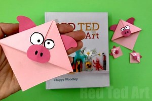 Pig Corner Bookmark - Red Ted Art - Kids Crafts