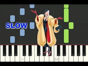 SLOW EASY piano tutorial "CRUELLA DE VIL" from Disney "101 Dalmatians" with free sheet music (pdf)
