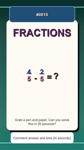 4/5 - 2/5 = ? | Quick Fractions Practice | Subtracting Fractions