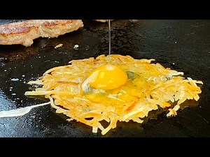 GRIDDLE HASH BROWNS WITH AN EGG IN THE MIDDLE