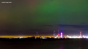 42K views · 483 reactions | WOW! Cedar Point captured a spectacular time-lapse video of northern lights appearing to dance above the park. Will you be able to spot the lights again tonight? Here's when to look: https://fox8.com/news/see-it-northern-lights-dancing-over-cedar-point/ | Fox 8 News | Facebook