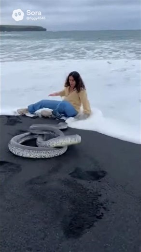 She slipped on the sand… and the sea snake wrapped around her legs!