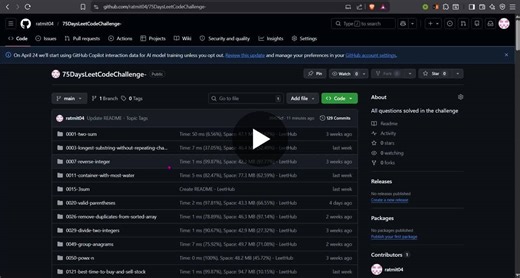 #75daysleetcodechallenge #leetcode #dsa #java #codingjourney #consistency #problemsolving #github #75daysleetcodechallenge | Ratnesh Mittal