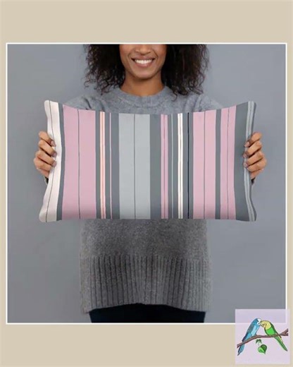 Throw Pillow- Stripes Gray White Pink