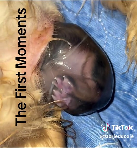 The First Moments of a Dachshund Puppy Birth