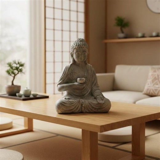 Zen Solar Buddha Statue, Antique Stone Finish, Garden Decor - Etsy