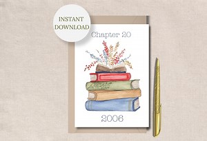 Digital 20th Birthday Card Book Themed Celebration Milestone Printable Watercolor Flower Design Literary Gift - Etsy