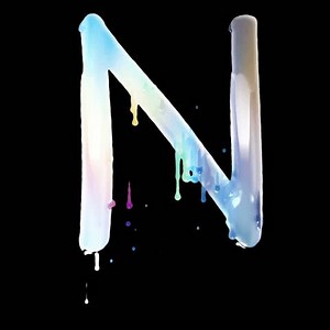 Iridescent paint dripping typeface letter on transparent alpha background - N