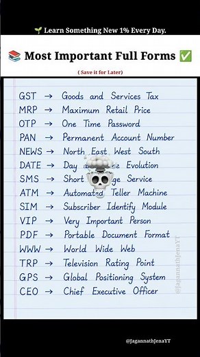 📚 Never Forget These Full Forms! 🎯✅ #english #vocabulary #spokenenglish #gk#quiz #fullforms #shorts