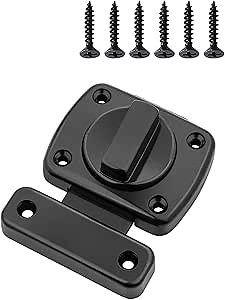 Door Latch Sliding Bolt Lock Double-Sided Rotating Door Lock Hardware (Black)