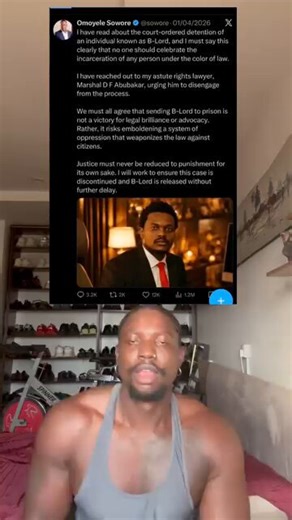 “B-Lord’s lawyer has been reaching out, trying to find ways to settle the matter. If they file a bail application tomorrow, we won’t oppose it. Everything Sowore has been doing is just for clout. He knows someone is already in remand, and there’s nothing he can do unless the court decides otherwise.”— VeryDarkMan