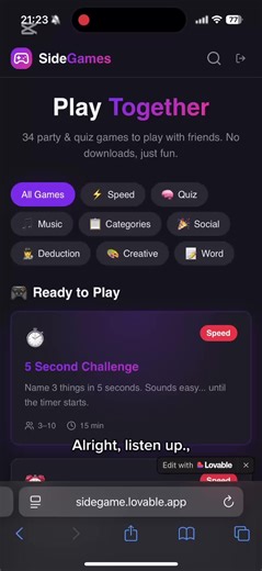 I built a website inspired by Sidemen / MoreSidemen games. It’s made for friend groups, parties and pre-drinks. Watch the video — this actually goes hard