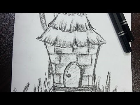How to draw super Easy Perspective hut for Beginners / shack step by step drawing