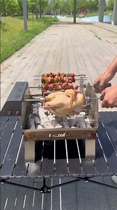 Double-row rotating barbecue grill, a great tool for outdoor barbecues. #bbq #EuropeBBQ #BlazeForF4
