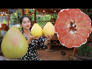 Bring red pomelo fruit home and enjoy salad | Pomelo fruit drinking | Juicy fruit eating