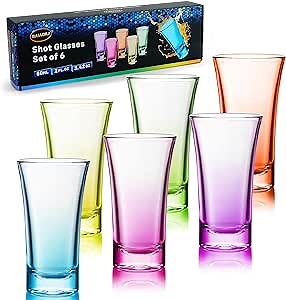 SAIAOKJ Shot Glasses Set, 2 Oz Heavy Base Shot Glass, 6 Pack Tequila Shot Glasses with Gift Box Round Shot Glass for Tequila Whiskey Vodka Liquors Cocktail (Ombre Colorful)