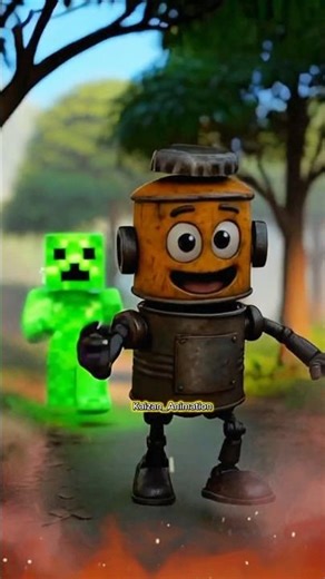 Tin Can Robot Enters Minecraft & Gets Chased by Creepers!? 💥😂 #minecraft #minecraftshorts #robot