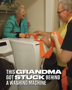 'Grandma tried to help fit the new washing machine and ended up trapped behind it...' 😂🙈 | LADbible