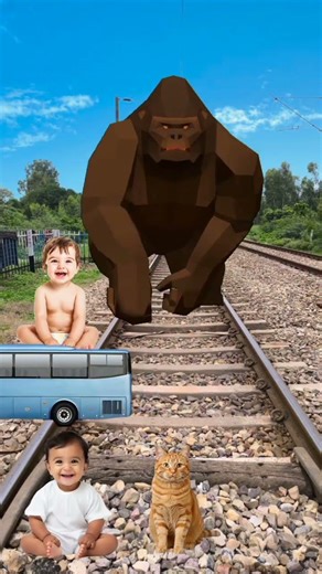 DescriptionXgolden colors Cute cat & baby vs herdofbigfoot & train driver tom 😅 #funny 🤣