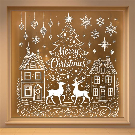 Christmas Window Stencil | Reindeer, Tree Scene (digital Download) - Etsy Canada