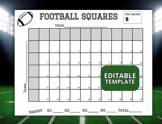 Editable Football Squares Template, 50 Squares Grid, Football Championship Pool, Printable Football Betting Grid, Football Party Game - Etsy