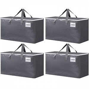 4 Pack Totes for Storage Large Moving Bags Heavy Duty，Moving Boxes with Zippers Top and Sturdy Handles, Dorm Storage Bags for Space Saving and Packing,Collapsible Moving Supplies(Gray,93L)