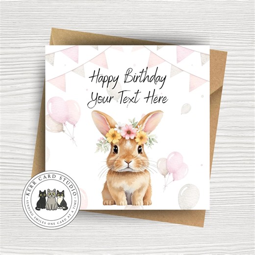 Personalised Bunny Birthday Card - Cute Bunny Birthday Card - Custom Name - Custom Text - Birthday Gift - Etsy
