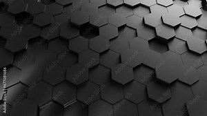 Abstract Hexagon Geometric Surface Loop. Dark black clean minimal hexagonal grid pattern, random waving motion background canvas in pure wall architectural white. Seamless loop 4K FullHD.