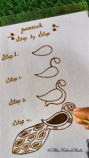 Titli Bhowmick on Instagram: "Learn step by step Peacock mehndi || Easy peacock mehndi tutorial |#mehndi​ #art​ #shorts​ #ytshorts​"