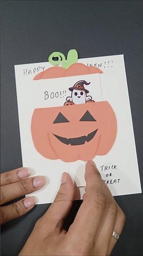 Cute Pumpkin Pull-Up Halloween Card 🎃 | Easy DIY Handmade Halloween Card | BOO! Surprise Craft Idea