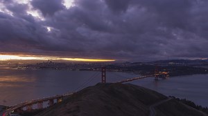 San Francisco and Golden Gate Bridge at Sunrise. Time Lapse. California, USA