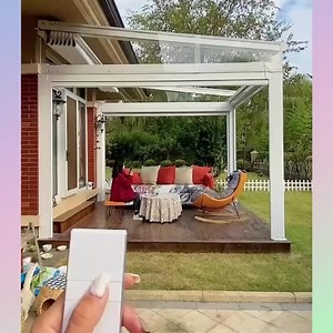 Waterproof PVC Fabric Roof Pergola Motorized Folding Awning Patio Retractable Canopy