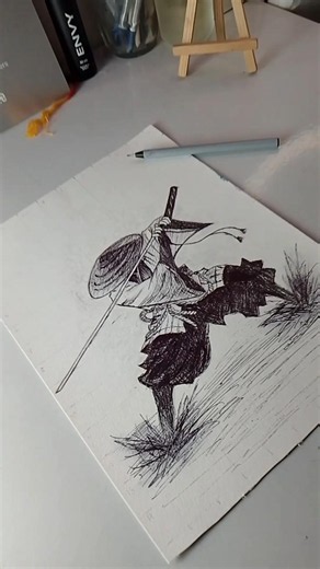 ⚔️ Shadow Samurai Drawing with Pen Ink 🖊️🔥 #shorts