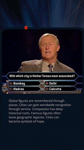 Which City Is Linked to Mother Teresa? #quiz #millionaire #trivia #didyouknow #gameshow #education