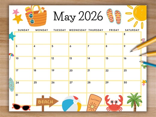 Editable May 2026 Calendar, Printable Calendar, Here Comes Summer Planner, School Calendar, Monthly Planner Work Desk Homeschool Planner - Etsy