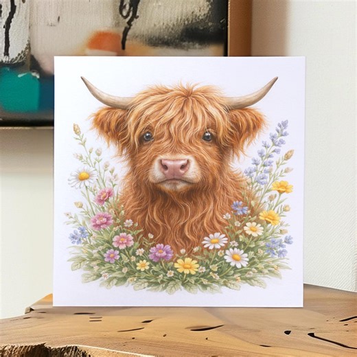 Highland Cow Birthday Card, Cow Flowers Greeting Card, Birthday Card, Congratulations - Etsy