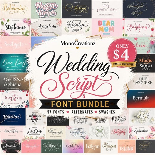 Wedding Script Font Bundle 57 Fonts, Calligraphy Script, Cricut Fonts, Logo Fonts, Commercial Use OTF TTF - Etsy