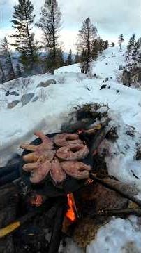 Giant fish cooking in snow covered mountains || Mountain man survival skills ❄️🔥🐟wilderness Cooking