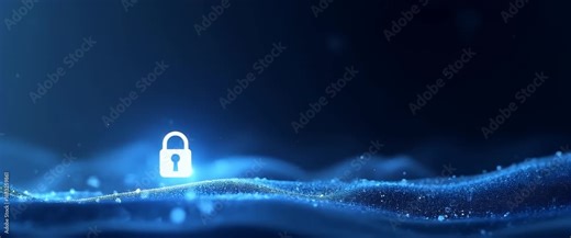 Cinematic cyber security visualization with a glowing digital lock hovering over undulating data waves; camera gently pans, enhancing the futuristic ambiance and emphasizing digital protection themes.