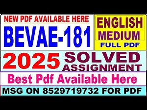 BEVAE 181 solved assignment 2024-25 || bevae 181 solved assignment 2025 in English || bevae181 2025