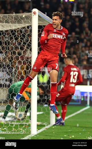 17 April 2026, Hamburg: Soccer, Men: Bundesliga, FC St. Pauli - 1. FC Köln, Matchday 30, Millerntor Stadium. Luca Waldschmidt (1. FC Köln) celebrates after scoring a 1:1 equalizer. Photo: Christian Charisius/dpa - IMPORTANT NOTE: In accordance with the regulations of the DFL German Football League and the DFB German Football Association, it is prohibited to utilize or have utilized photographs taken in the stadium and/or of the match in the form of sequential images and/or video-like photo serie