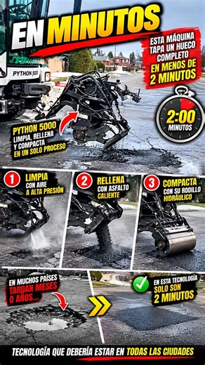 Esta increíble máquina llamada Python 5000 repara un bache en menos de dos minutos