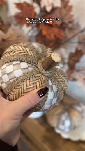 The cutest fall decor ever 😍 these rattan and mocha check pumpkins from MacKenzie-Childs QVC, Inc