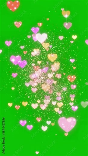 Green Screen particle glitter glow heart background loop seamless scene 4 with distortion, overlay, glitch, static noise, scan lines on black background, 4k animated video